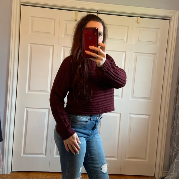 URBAN HERITAGE plum crop long sleeve sweater size large - Picture 4 of 11